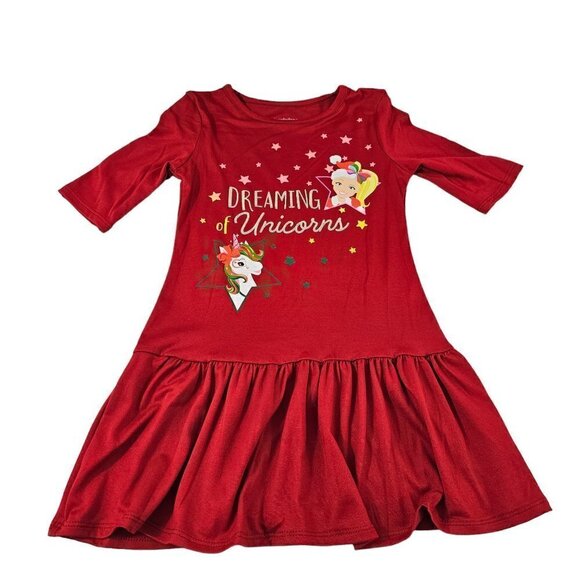 Nickelodeon JoJo Siwa Girls Christmas Holiday Red Dreaming of Unicorns Dress NWT - Picture 2 of 16